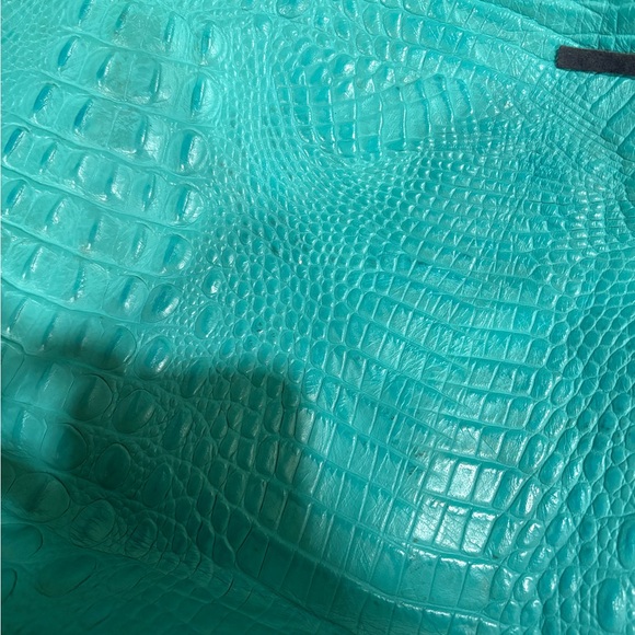 Fringed Black and Teal Croc-Embossed Women's Bag - Picture 3 of 10